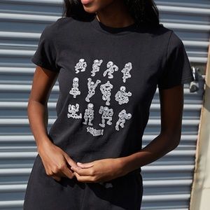 Black John Galt Brandy Melville Embroidered Dancing Skull Cropped Tee